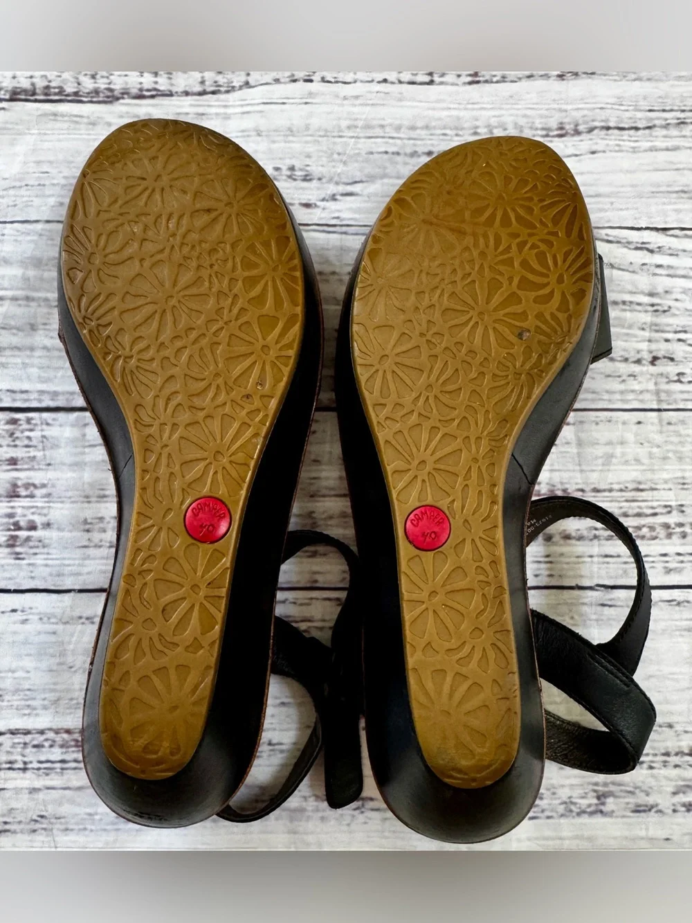 Camper Black Platform Wedge Sandal Ankle Strap  9 EU 40